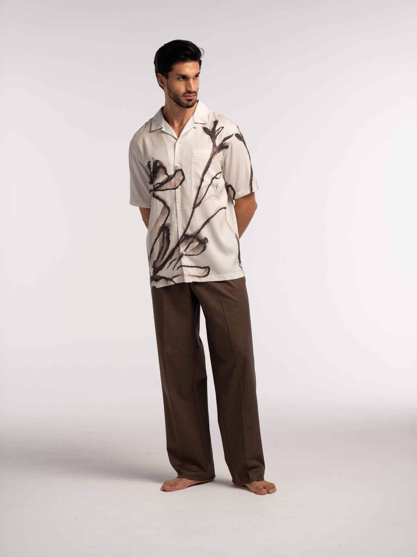 Poppy Floral Printed Tencel Shirt in Brown - Lewis James