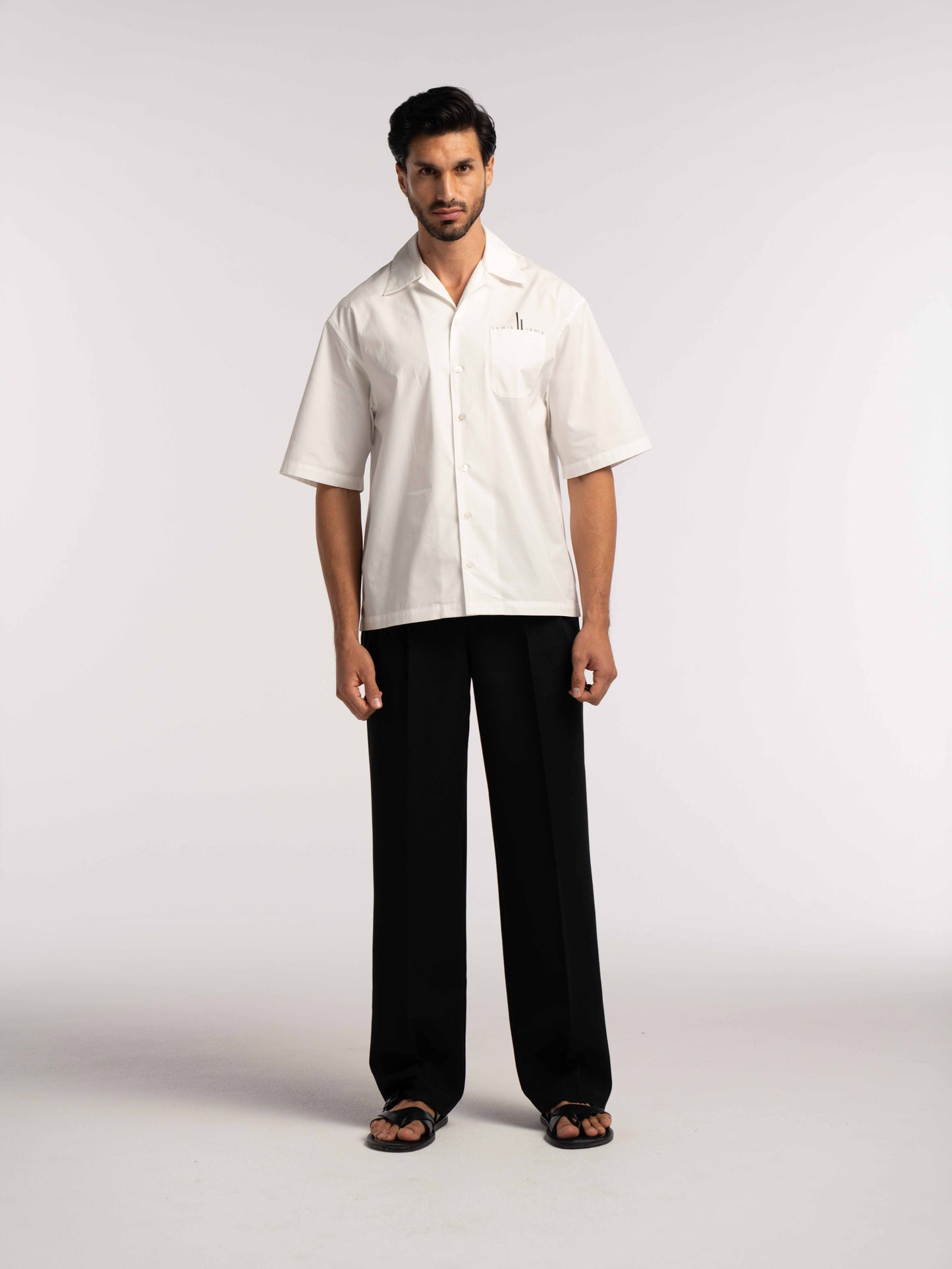 Oversized Bowling Shirt with Chest Logo in White
