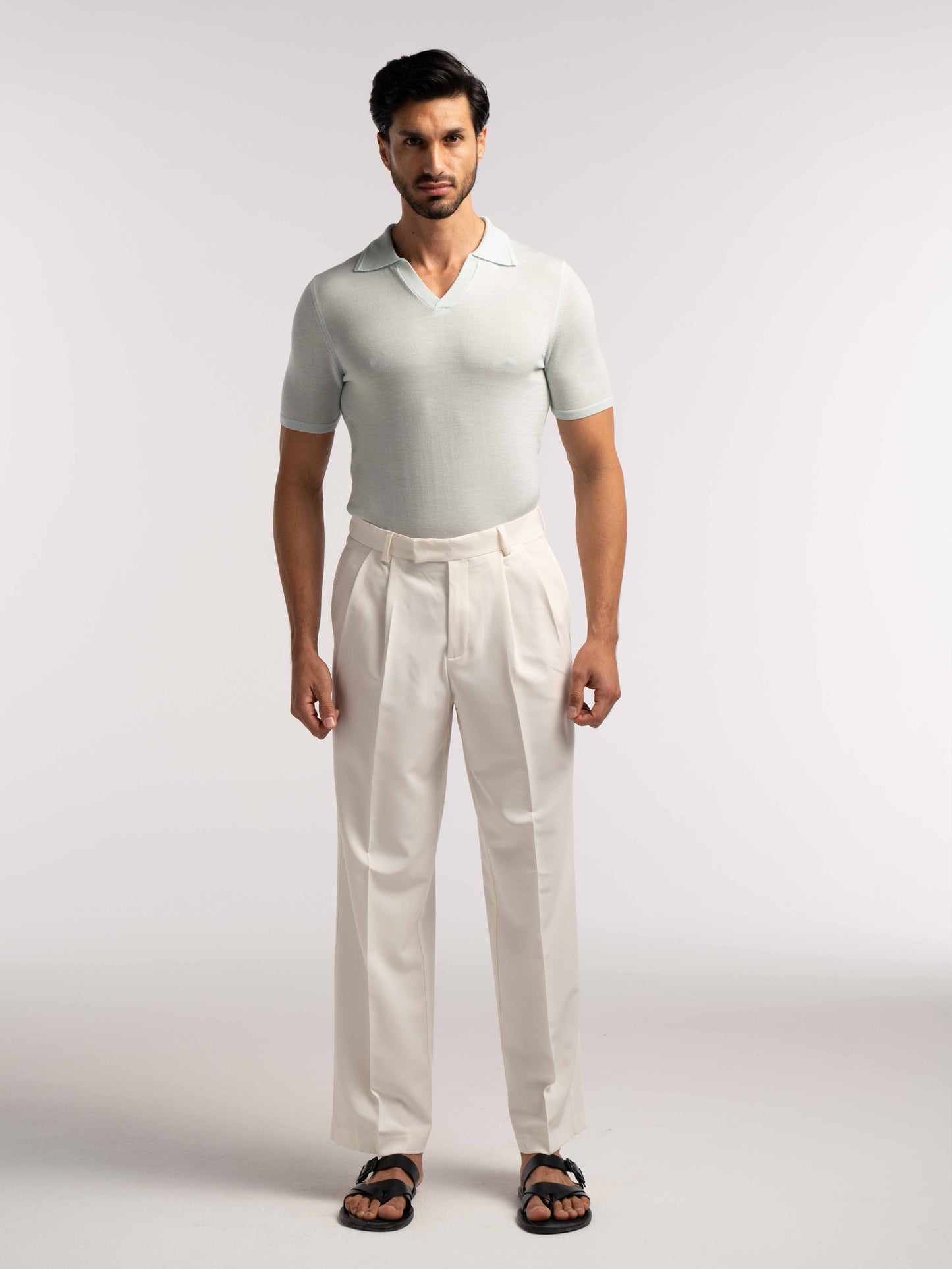 Extra Fine Merino Wool Polo in Mint - Lewis James