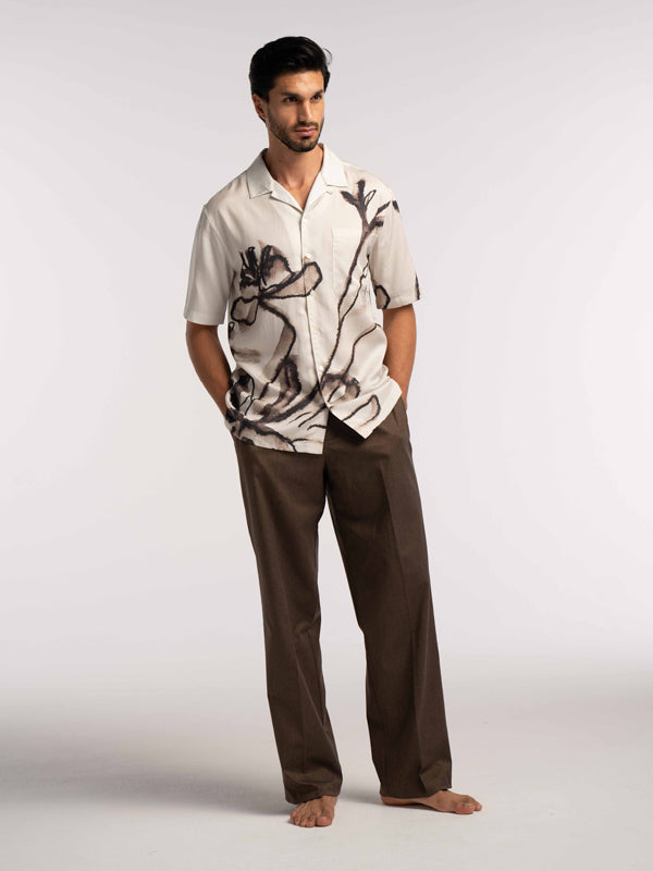 Poppy Floral Printed Tencel Shirt in Brown - Lewis James