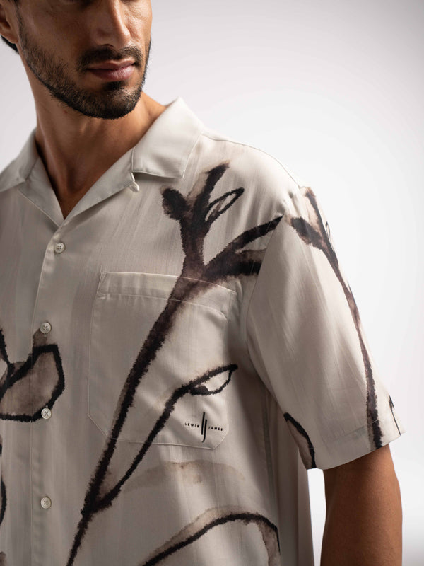 Poppy Floral Printed Tencel Shirt in Brown - Lewis James