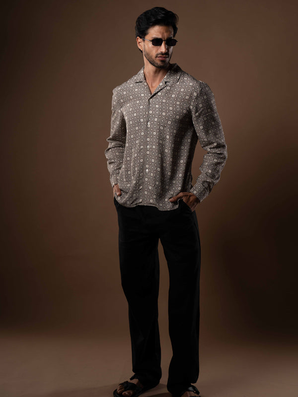 Verona Jacquard Viscose Shirt in Brown - Lewis James