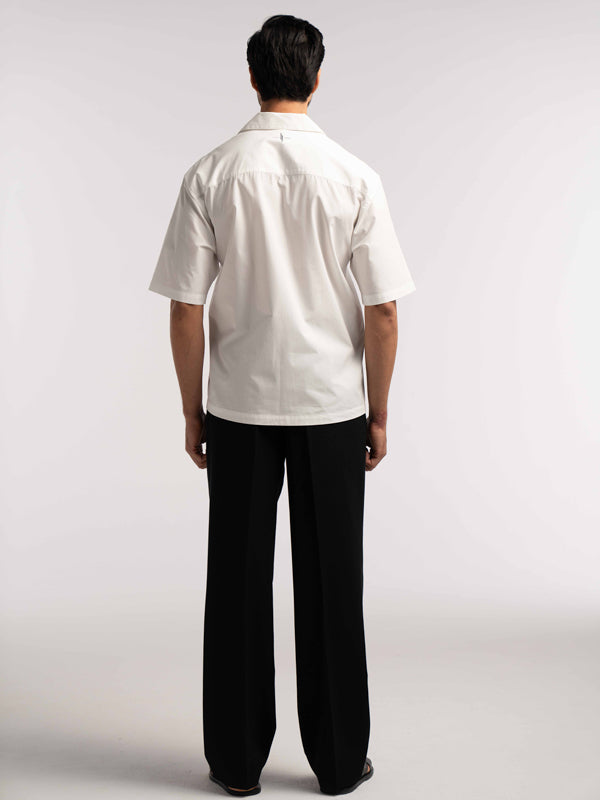 Oversized Bowling Shirt with Chest Logo in White - Lewis James