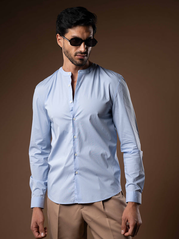 Regent Poplin Shirt in Sky Blue - Lewis James