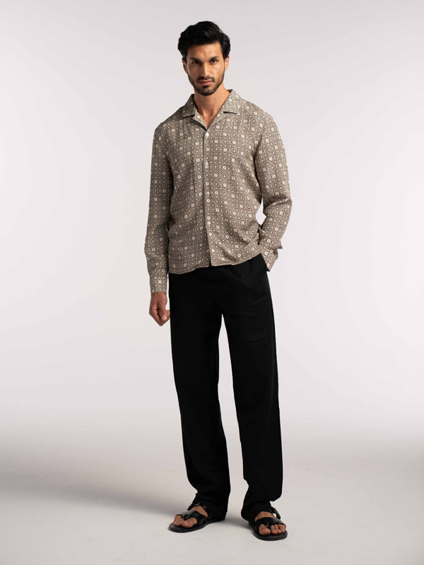 Verona Jacquard Viscose Shirt in Brown - Lewis James