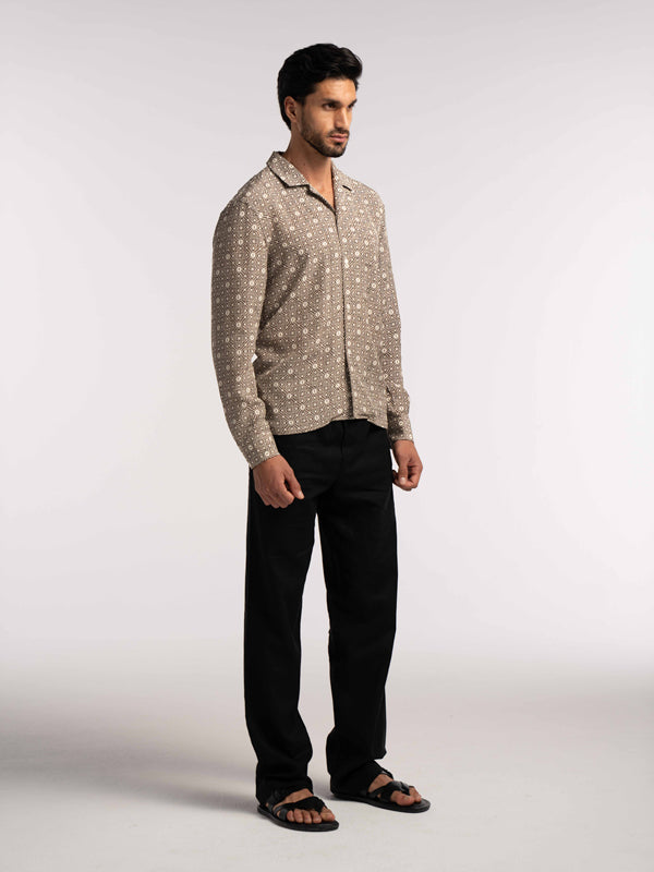 Verona Jacquard Viscose Shirt in Brown - Lewis James