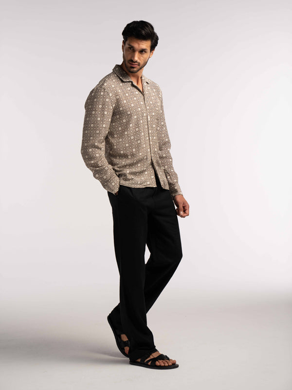 Verona Jacquard Viscose Shirt in Brown - Lewis James