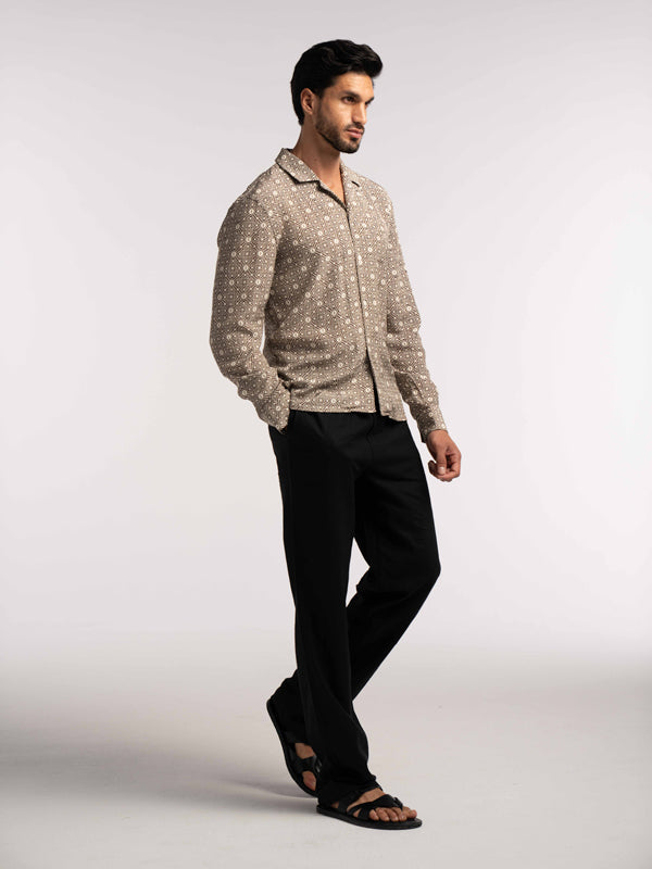 Verona Jacquard Viscose Shirt in Brown - Lewis James