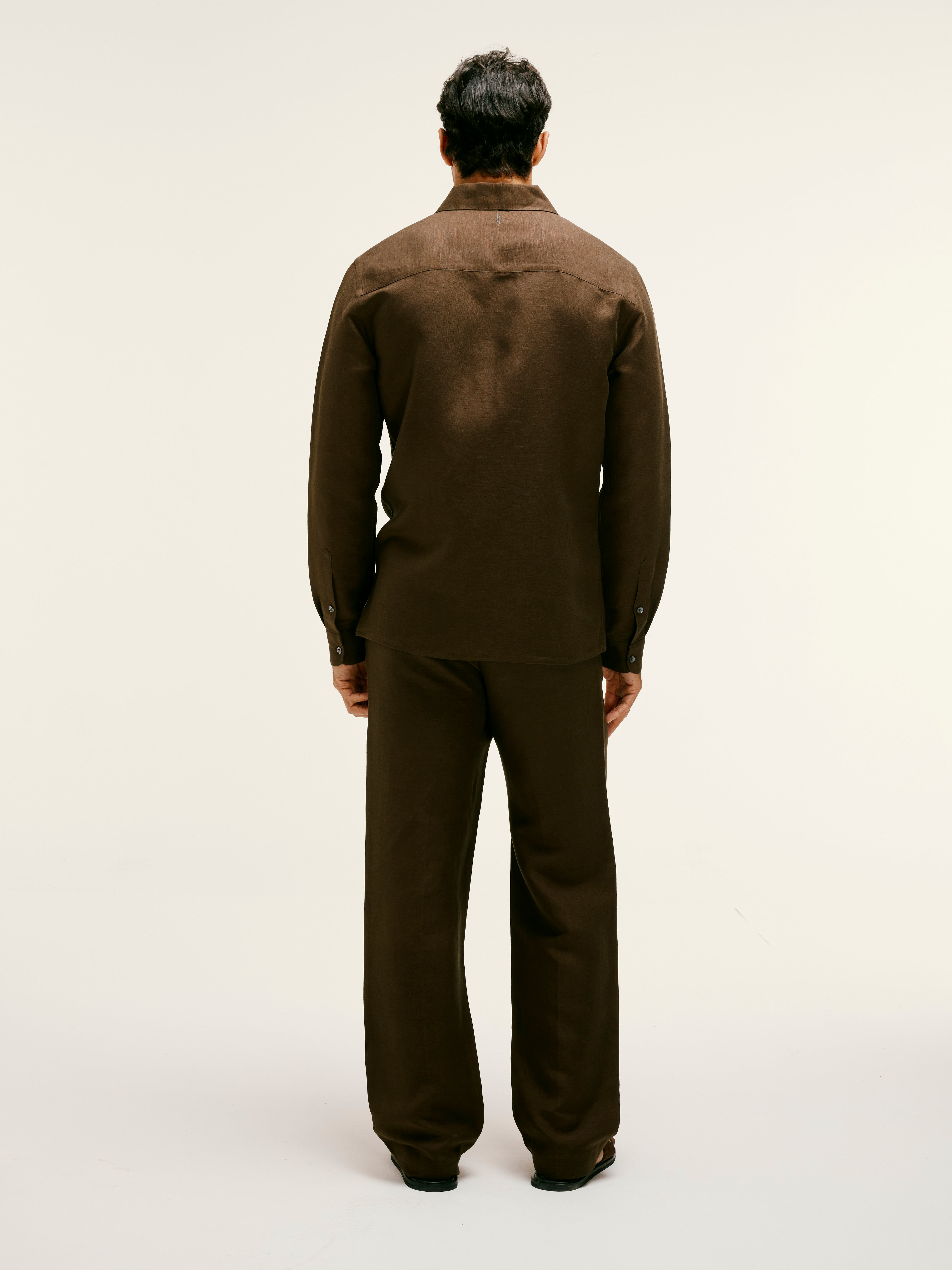 Chocolate Brown Linen-Viscose Trousers