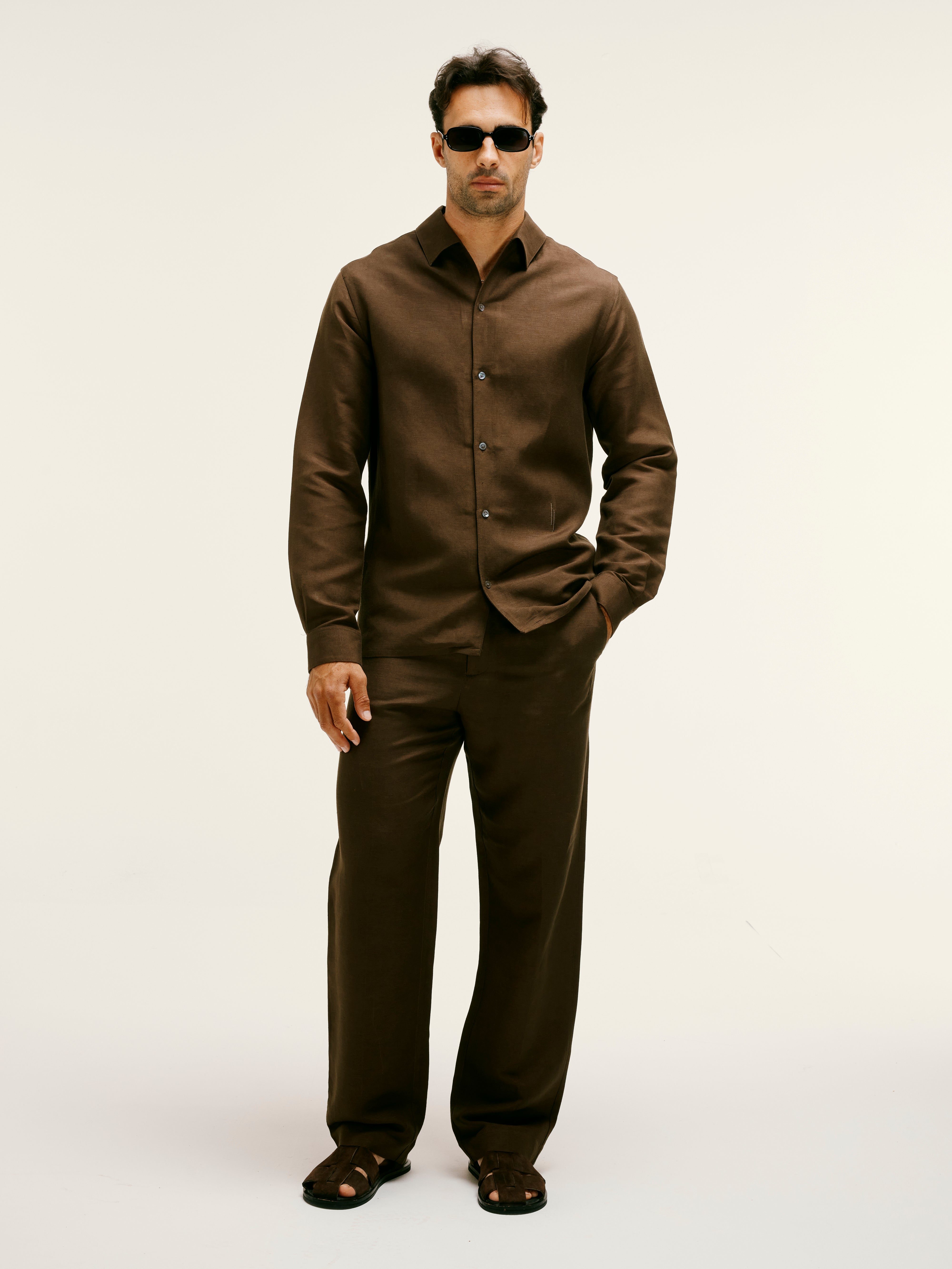 Chocolate Brown Linen-Viscose Trousers