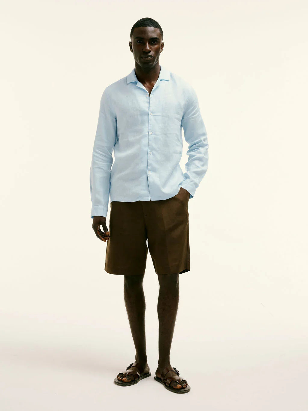 Arista Linen Cuban-Collar Shirt Celeste Blue