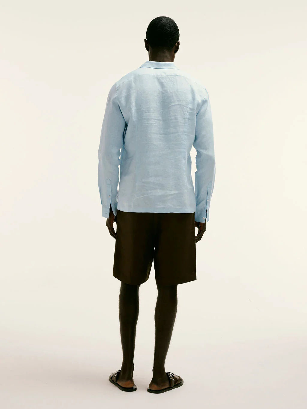 Arista Linen Cuban-Collar Shirt Celeste Blue