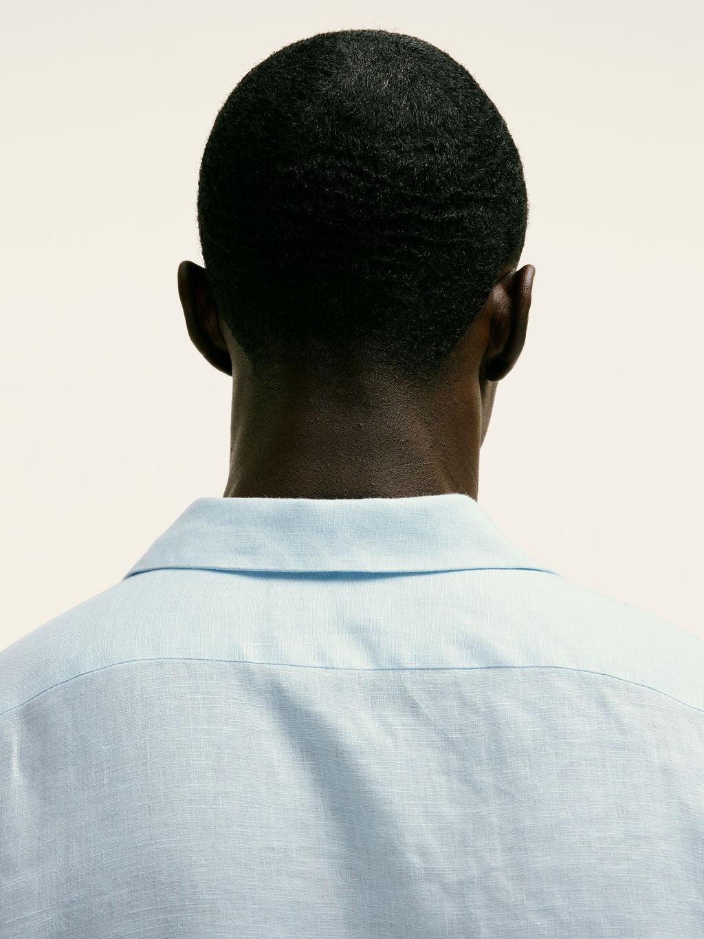 Arista Linen Cuban-Collar Shirt Celeste Blue
