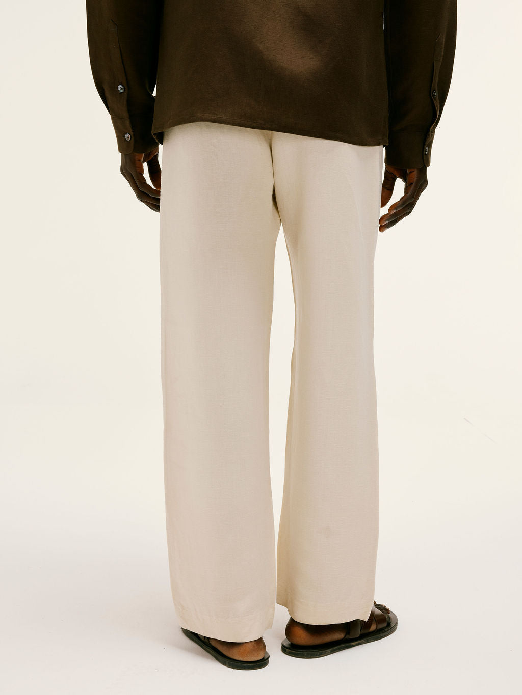 Straight-Fit Linen-Viscose Trousers Bleached Sand