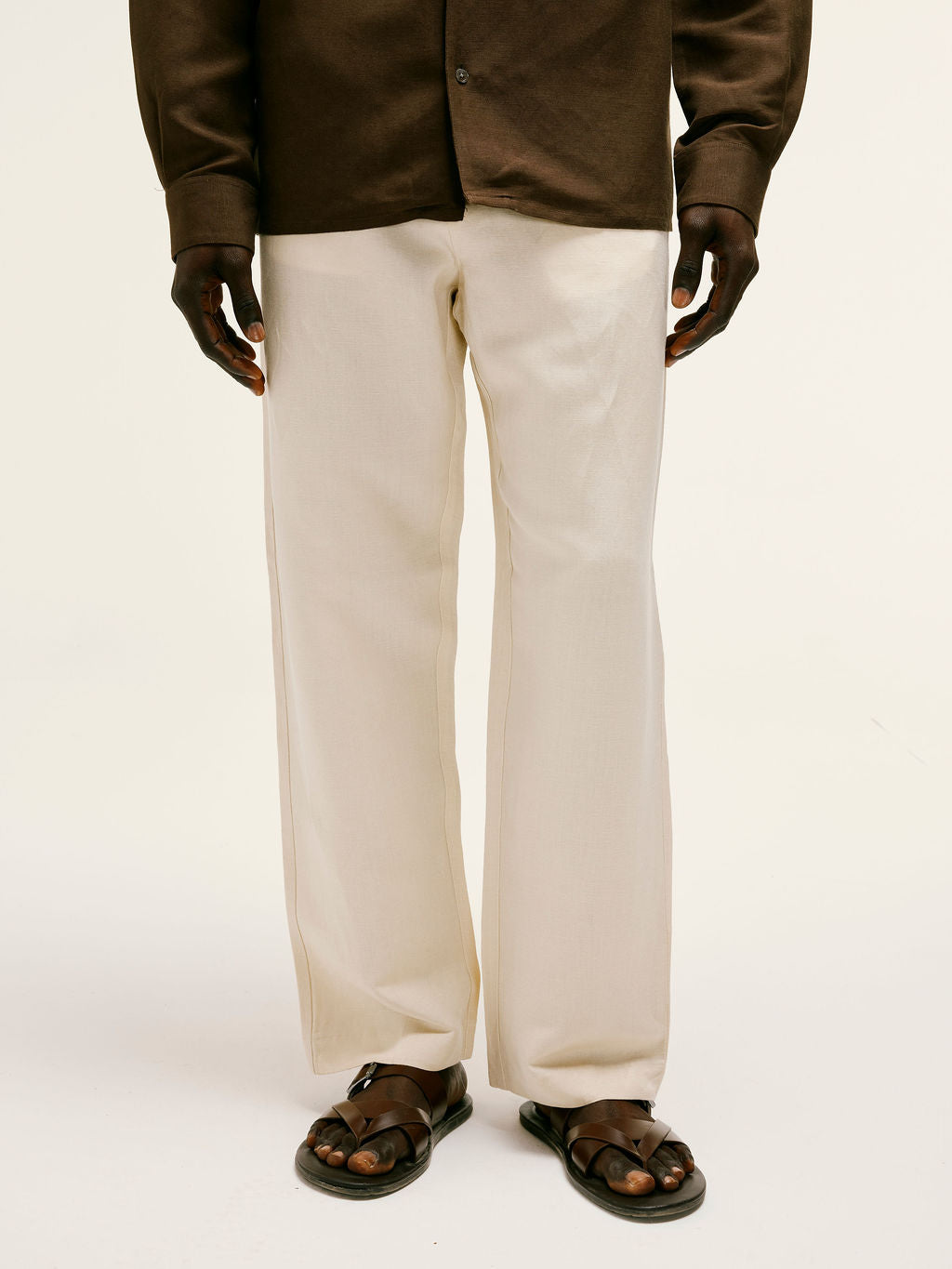 Straight-Fit Linen-Viscose Trousers Bleached Sand