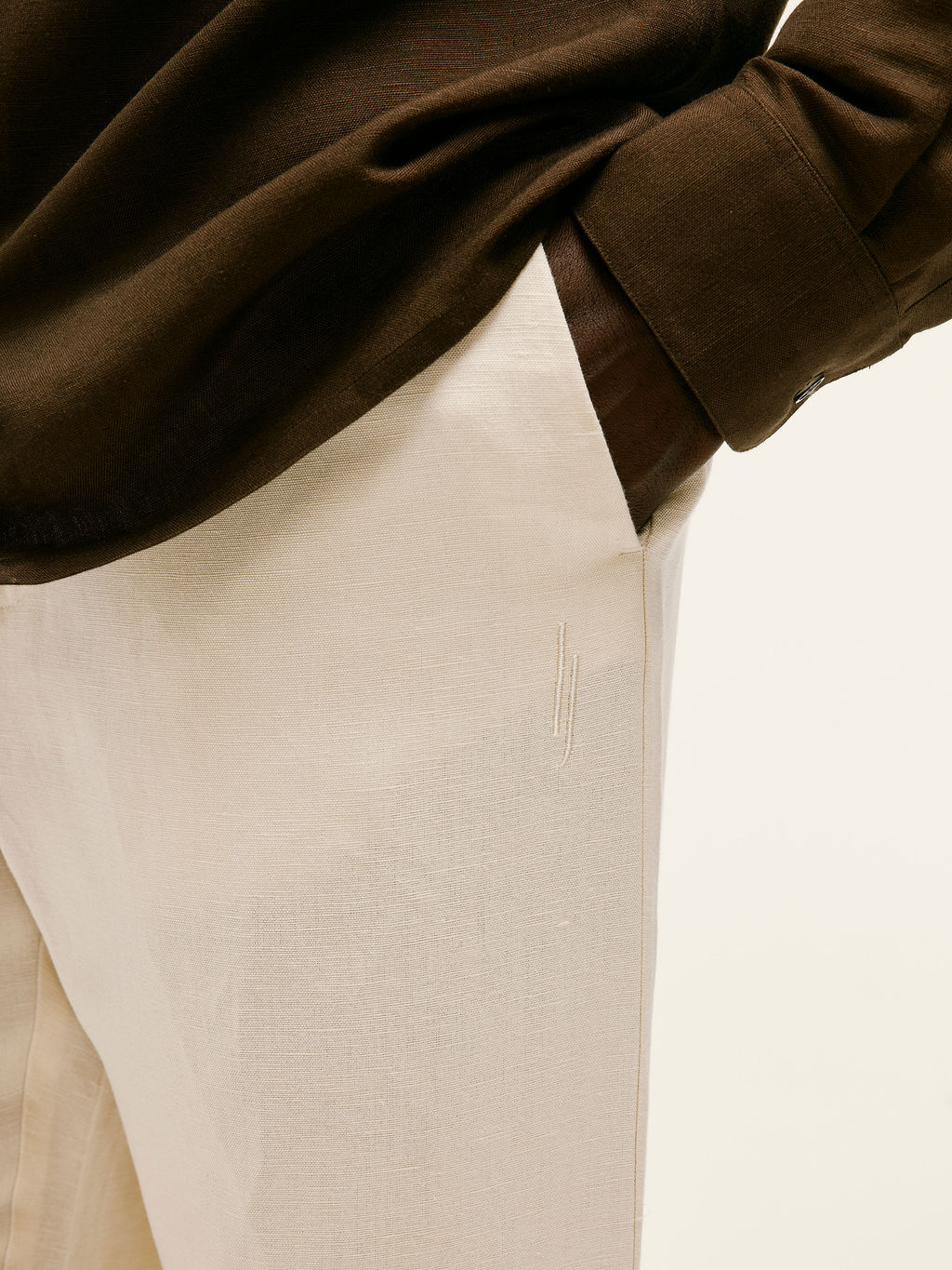 Straight-Fit Linen-Viscose Trousers Bleached Sand