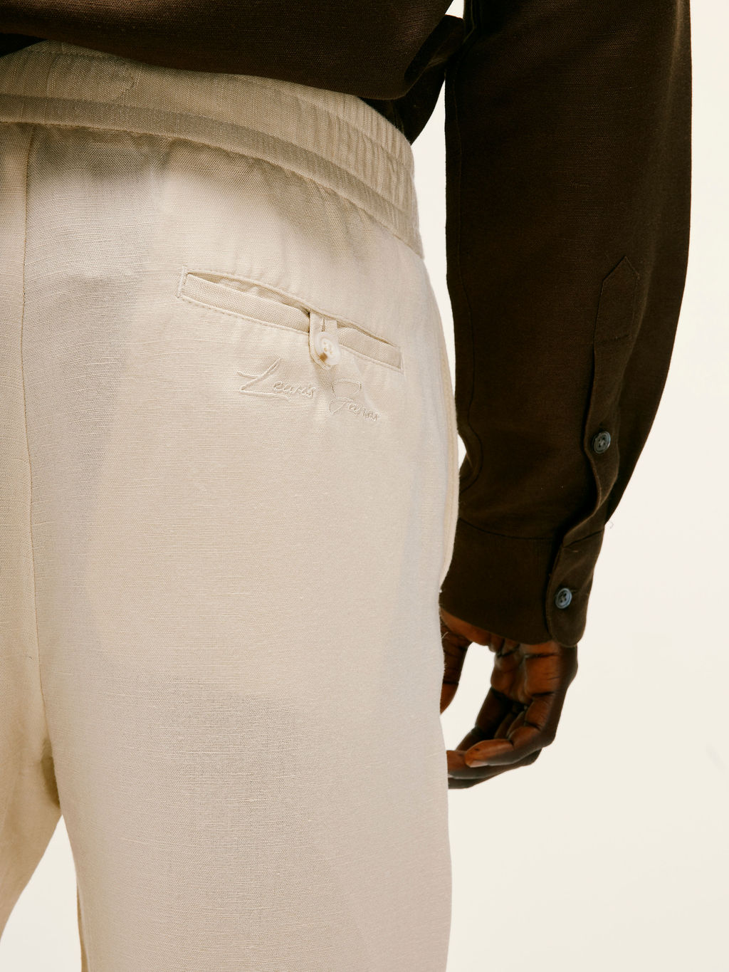 Straight-Fit Linen-Viscose Trousers Bleached Sand