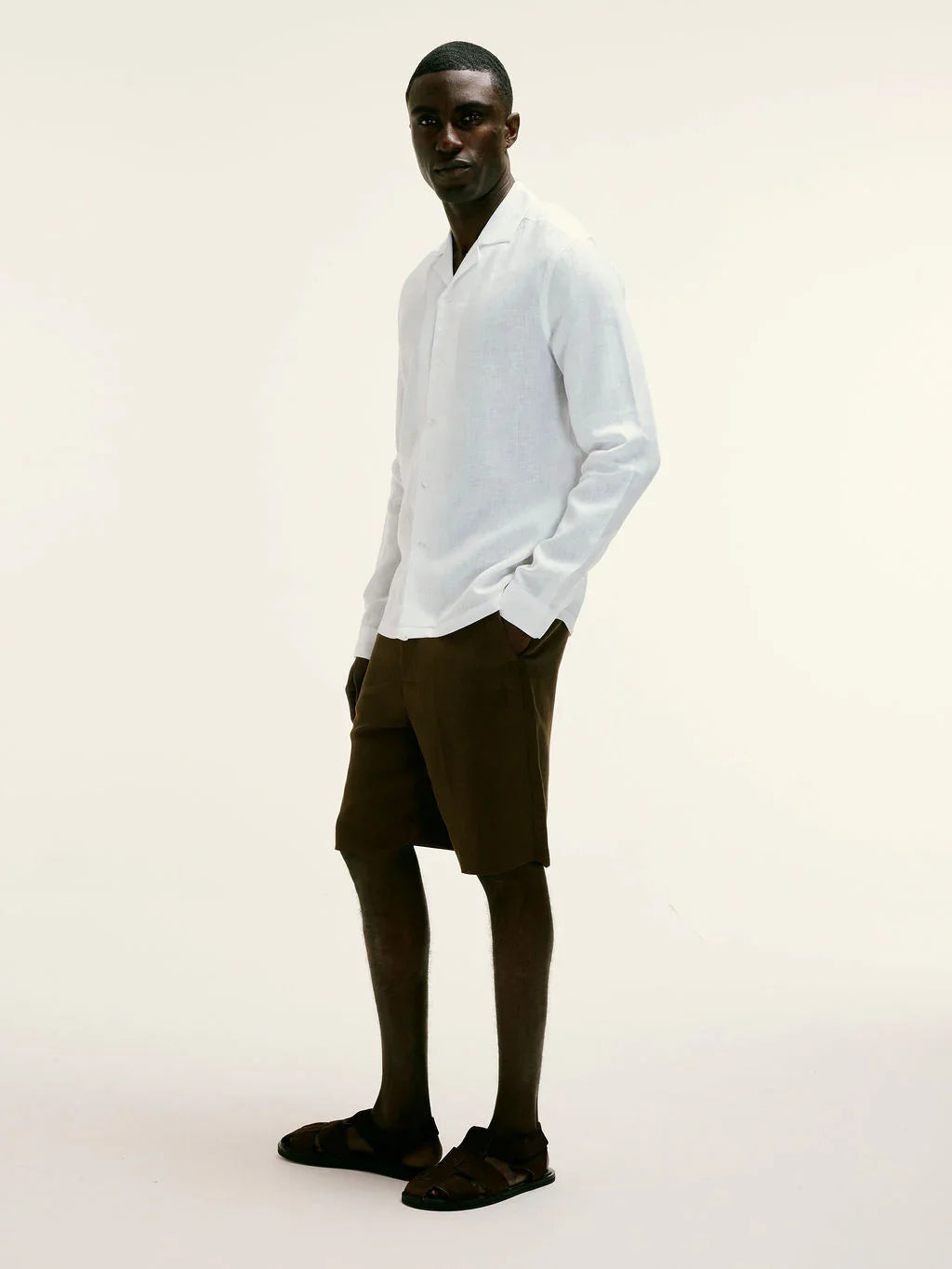 Arista Linen Cuban-Collar Shirt in Glacier White
