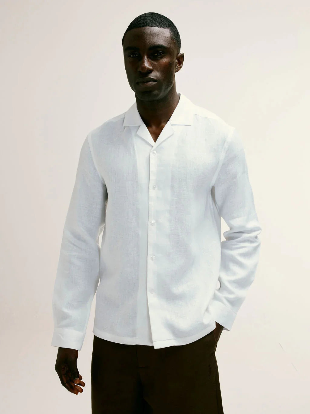 Arista Linen Cuban-Collar Shirt in Glacier White