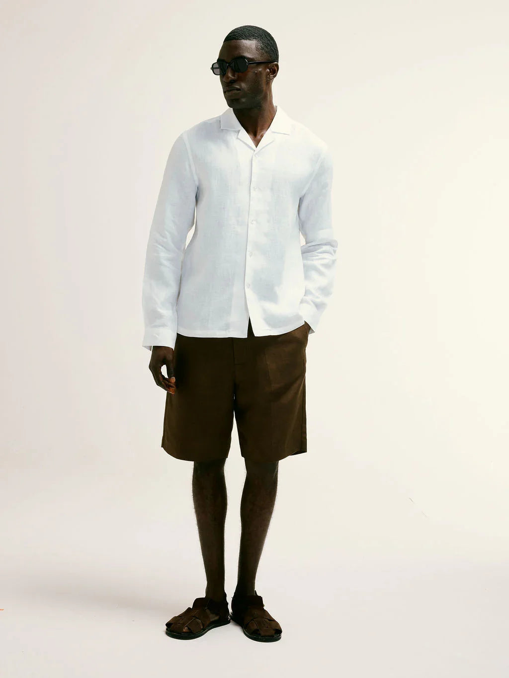 Arista Linen Cuban-Collar Shirt in Glacier White