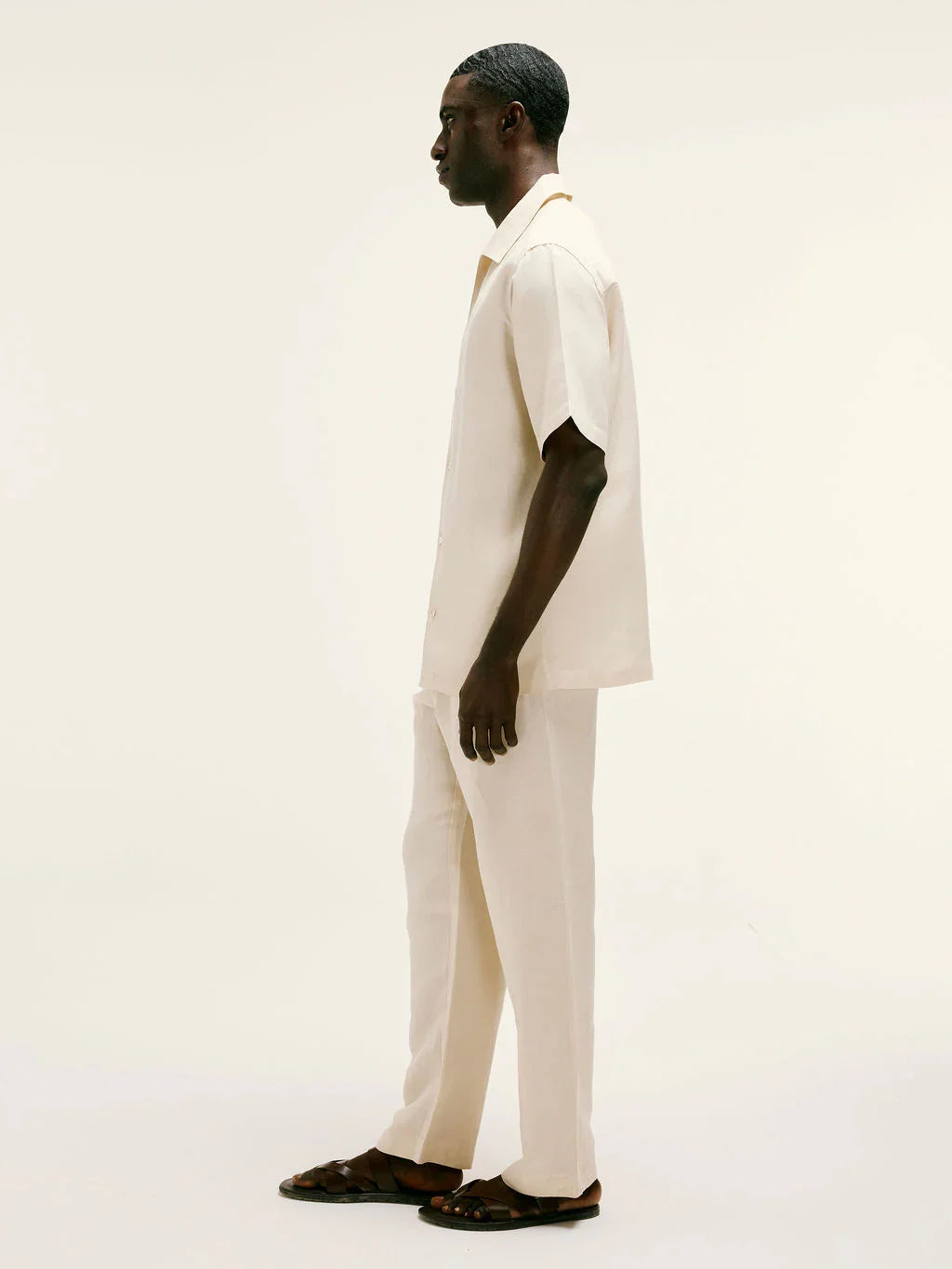 Short-Sleeve Linen-Viscose Shirt In Bleached Sand