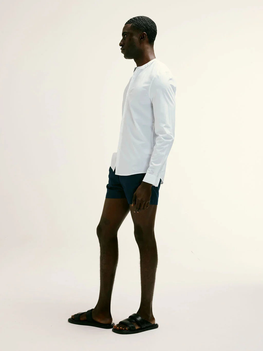 Regent Poplin Grandad-Collar Shirt in Glacier White