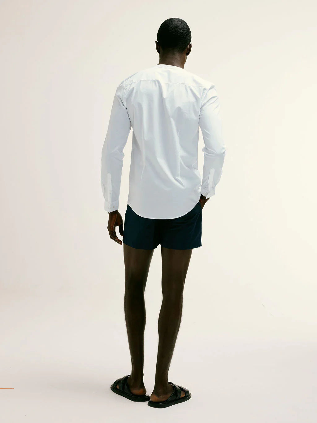 Regent Poplin Grandad-Collar Shirt in Glacier White