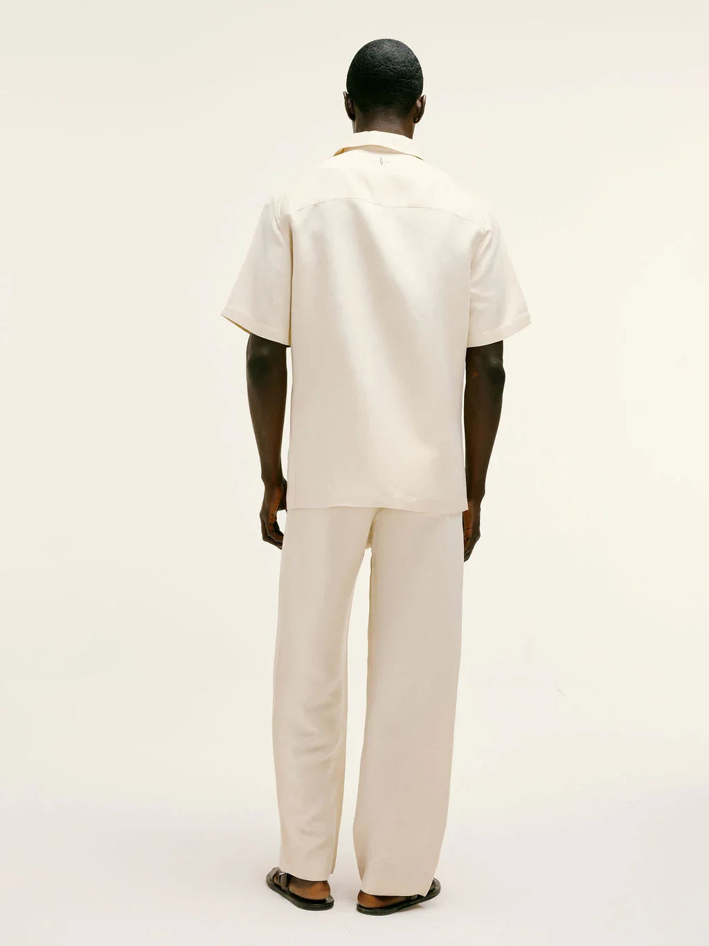 Short-Sleeve Linen-Viscose Shirt In Bleached Sand