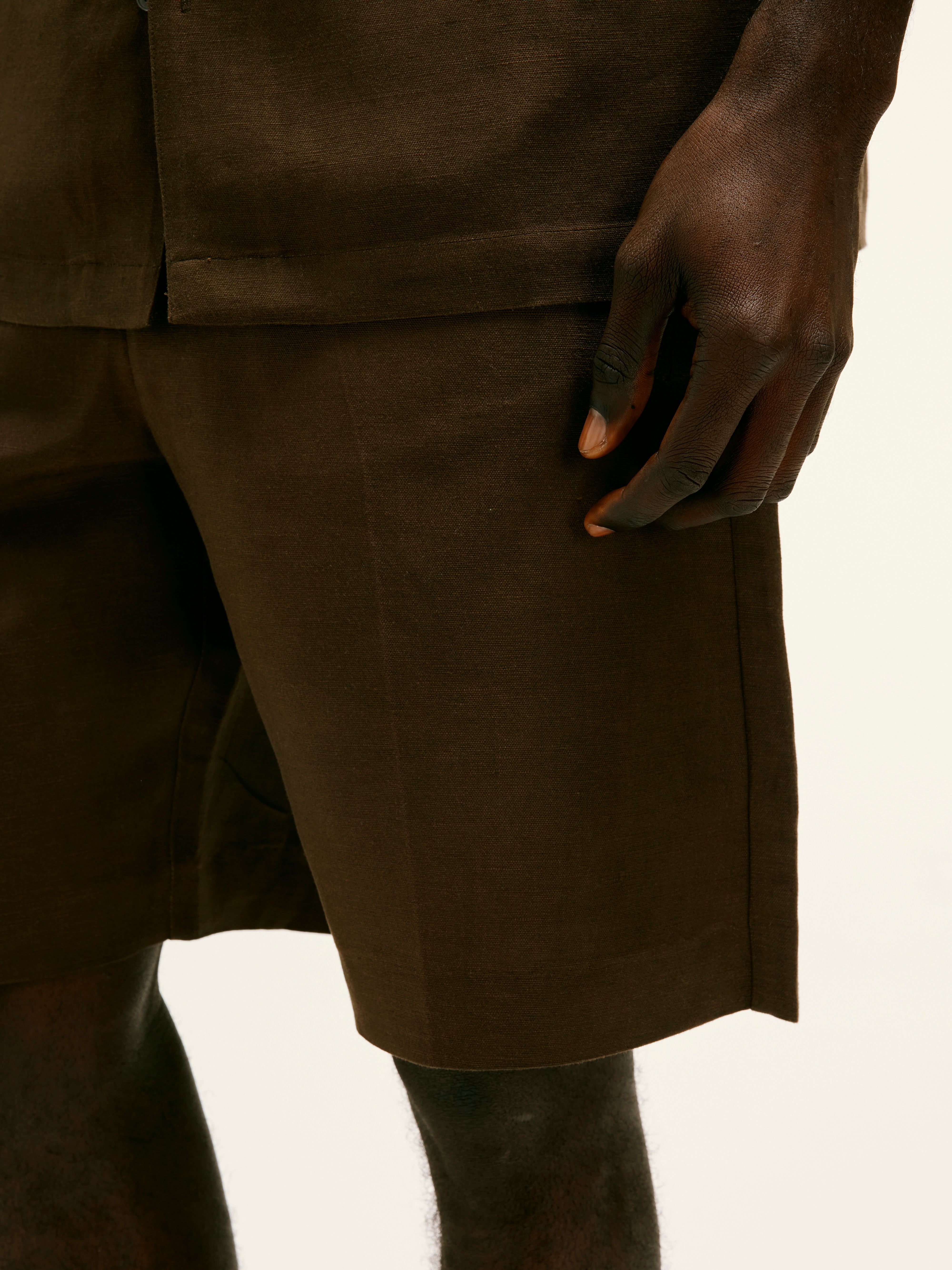 Brown Linen Pleated Shorts