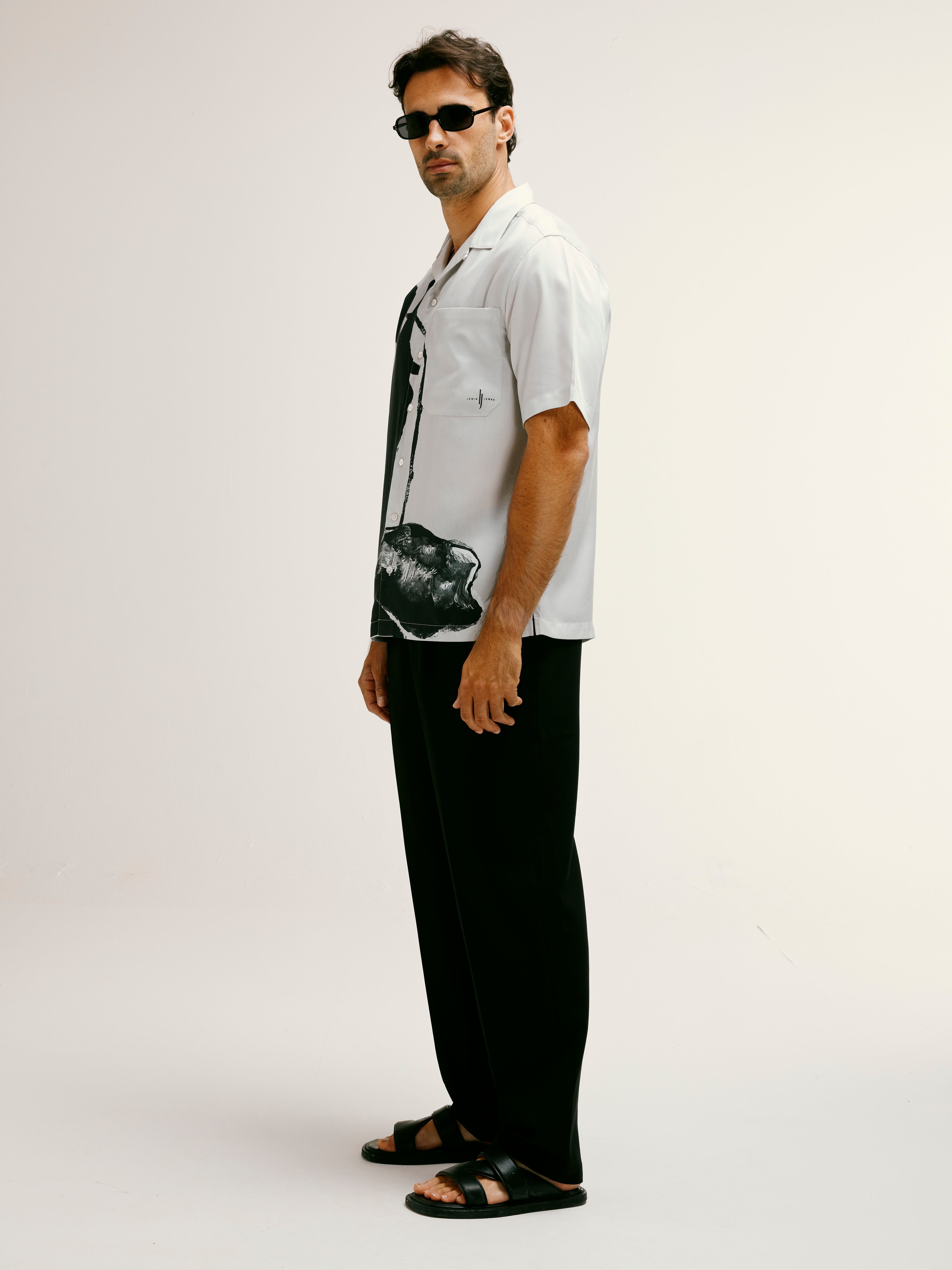 Iris Floral Printed Tencel Shirt in Black and White