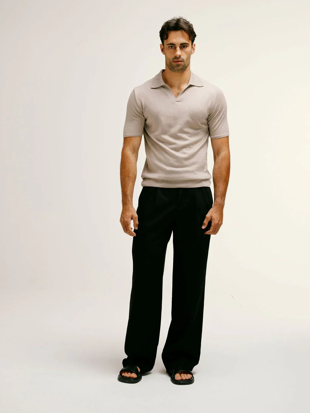 Extra Fine Merino Wool Polo in Taupe