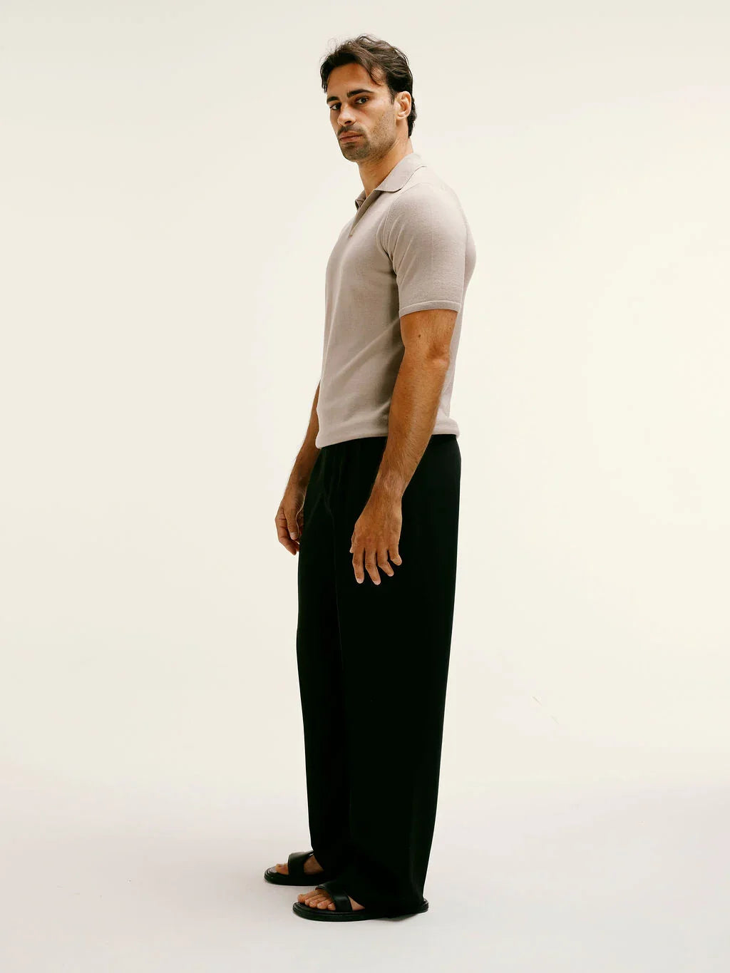 Extra Fine Merino Wool Polo in Taupe
