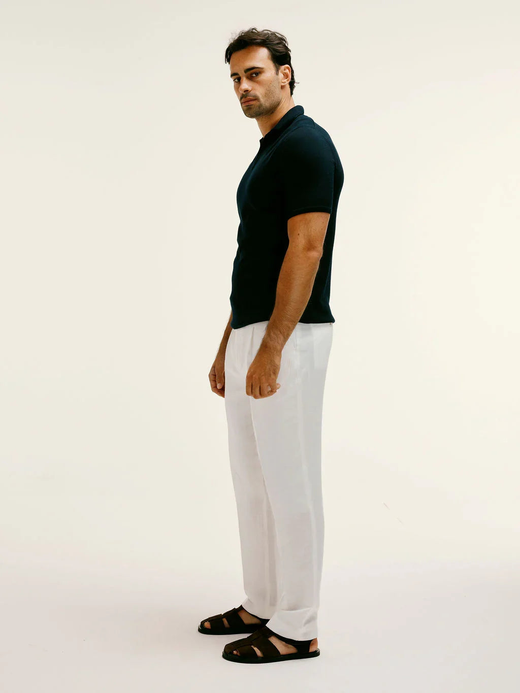 Extra Fine Merino Wool Polo in Navy