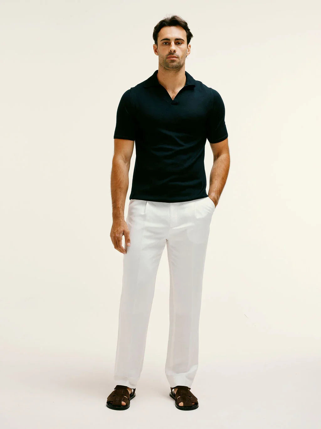 Extra Fine Merino Wool Polo in Navy