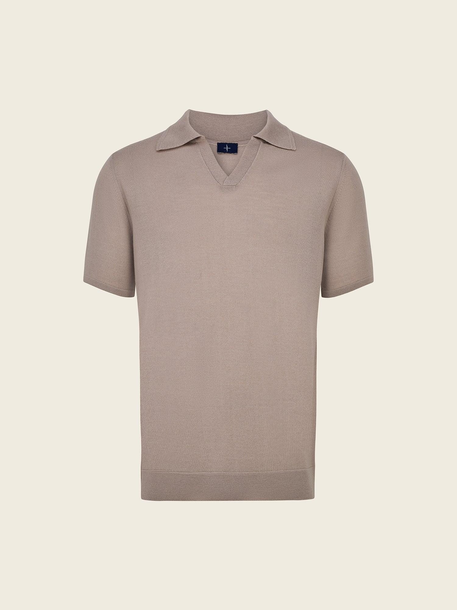Extra Fine Merino Wool Polo in Taupe