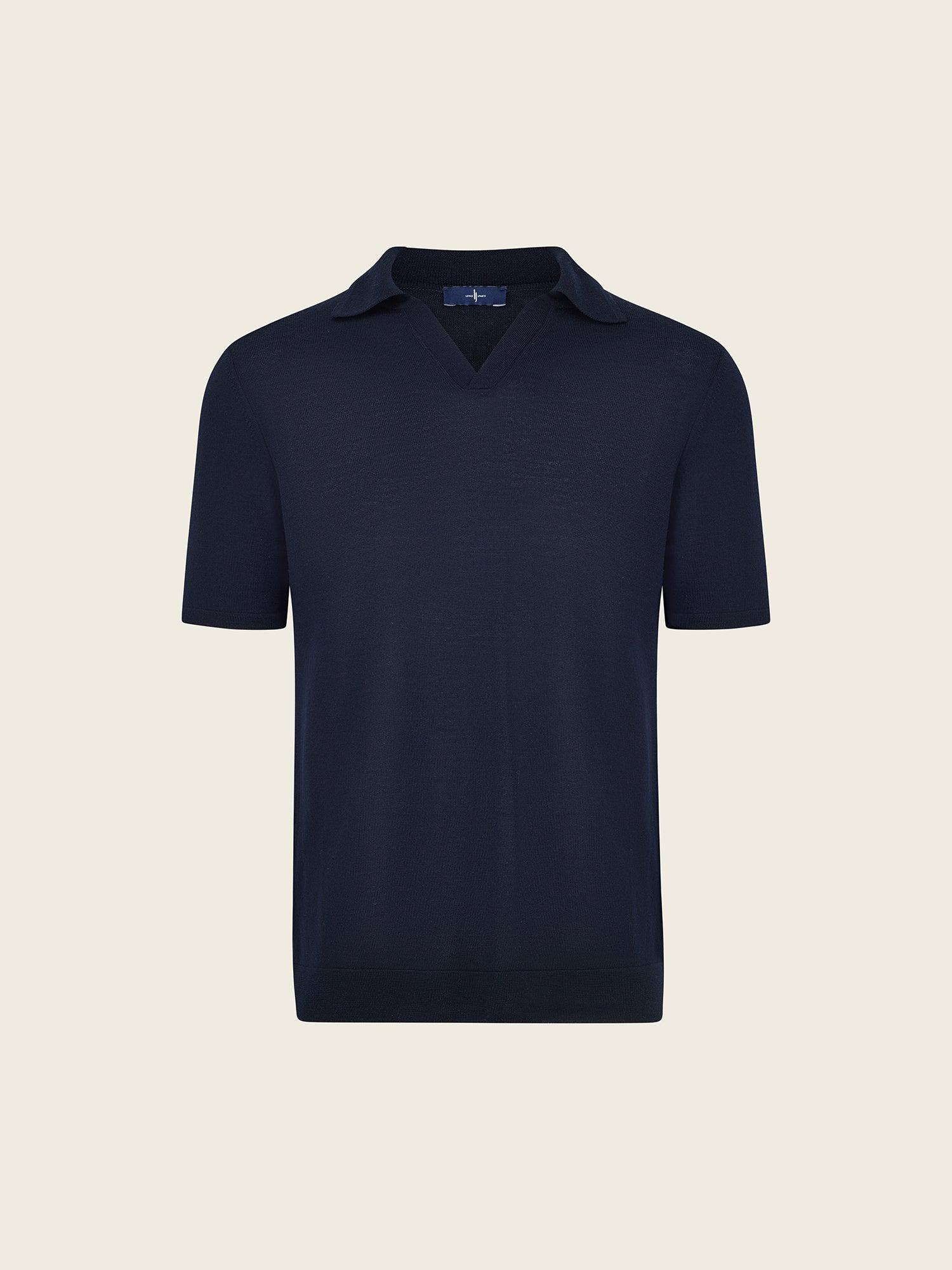 Extra Fine Merino Wool Polo in Navy