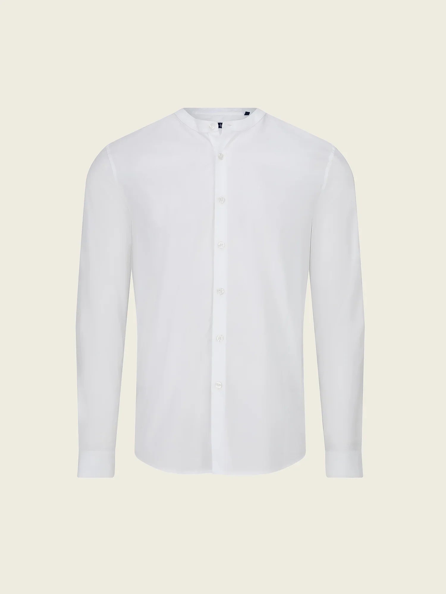 Regent Poplin Grandad-Collar Shirt in Glacier White