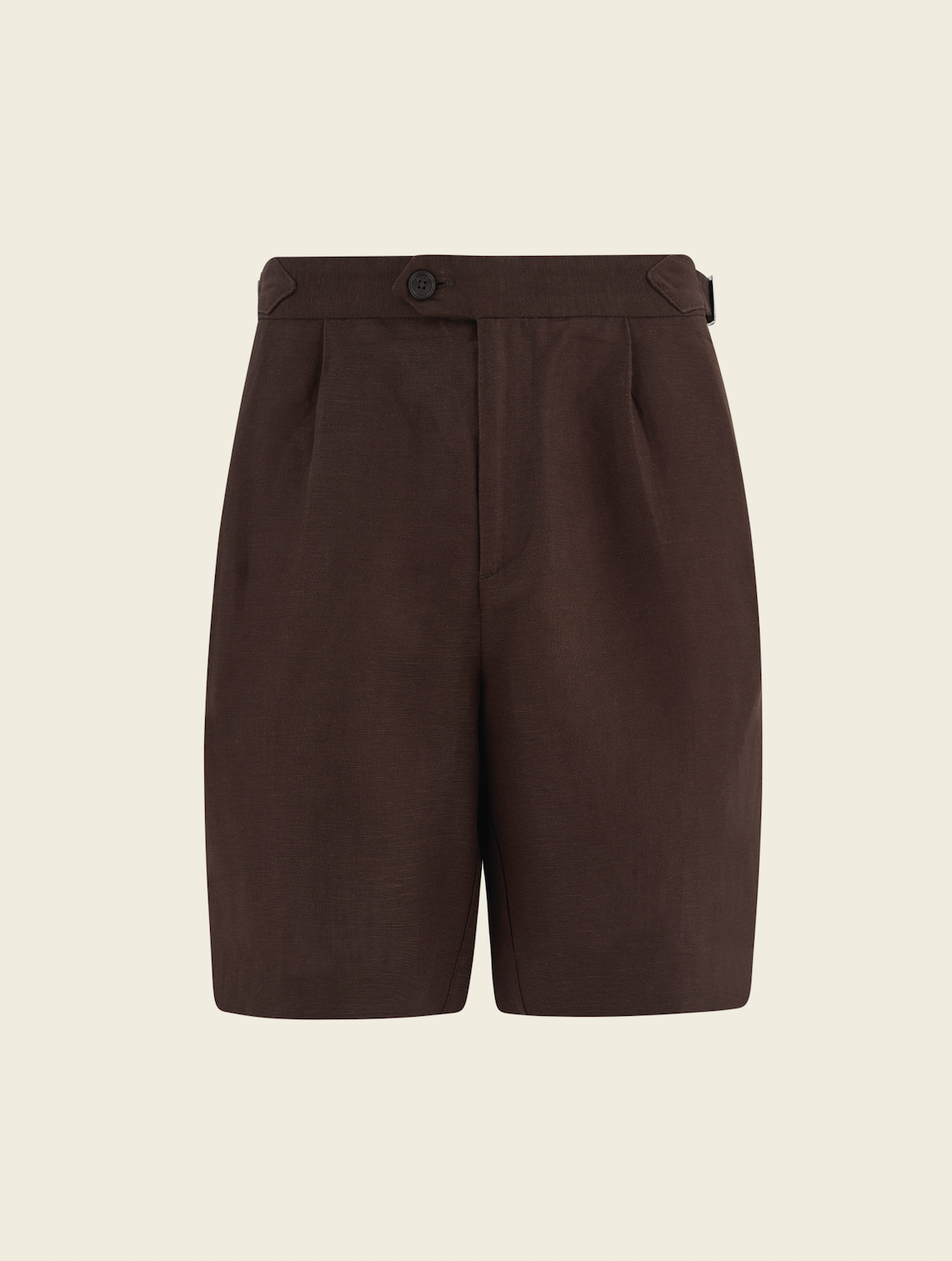 Brown Linen Pleated Shorts