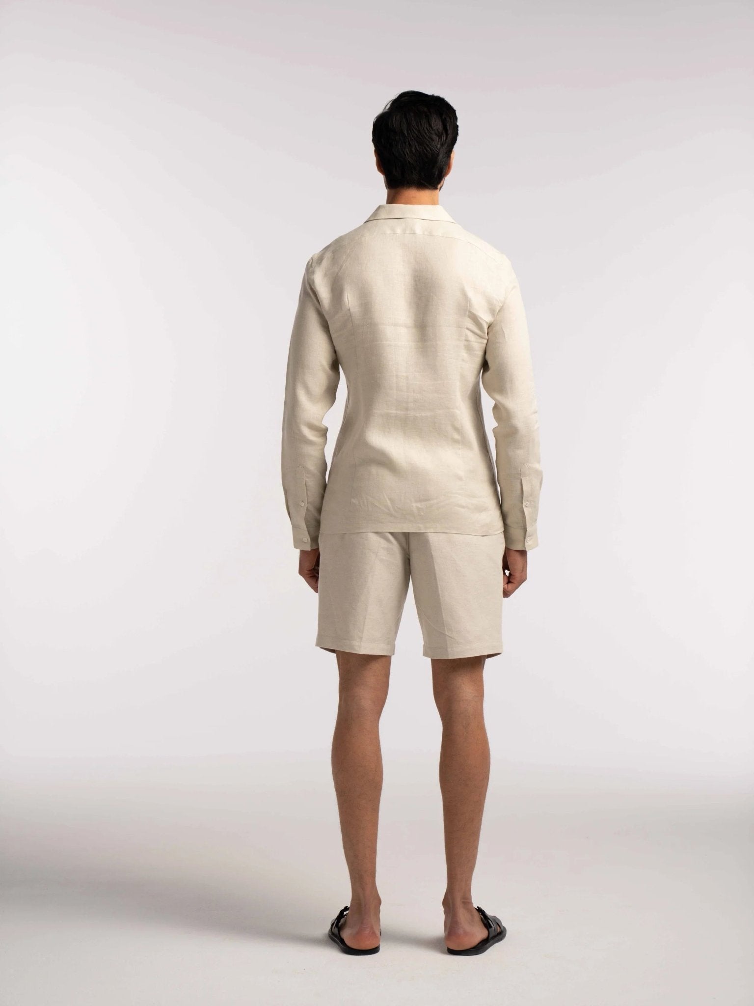 Arista Linen Cuban - Collar Shirt in Monte Stone - Lewis James