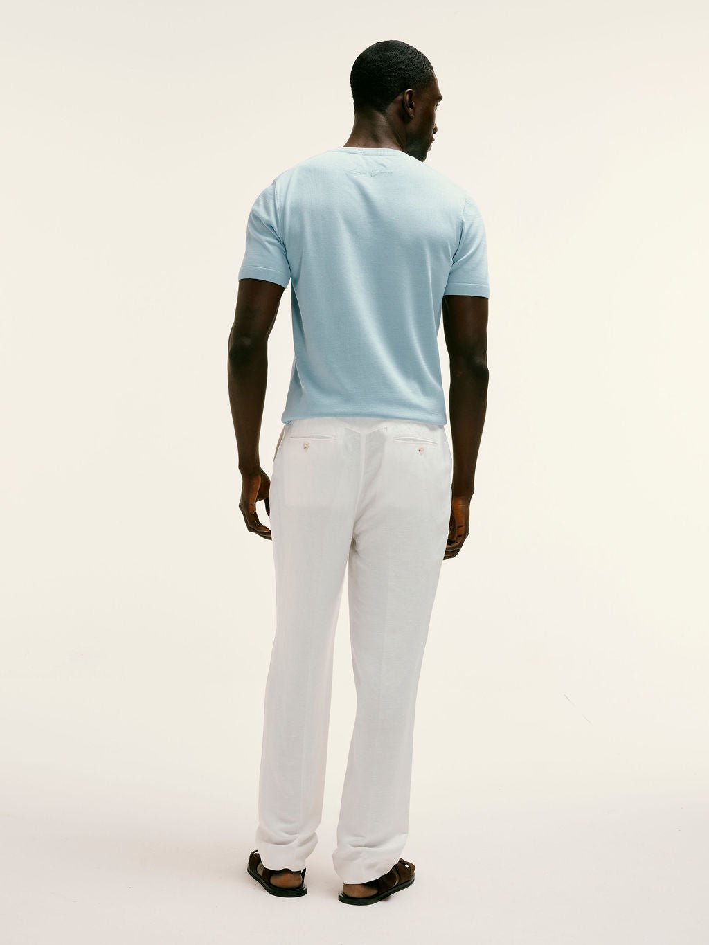 Cotton - silk classic fit Knitted T-Shirt in Blue - Lewis James