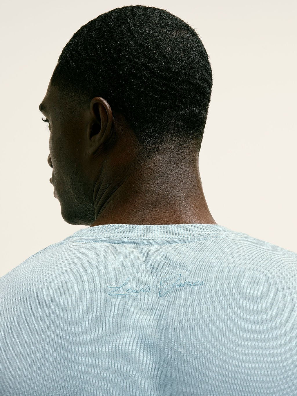 Cotton - silk classic fit Knitted T-Shirt in Blue - Lewis James