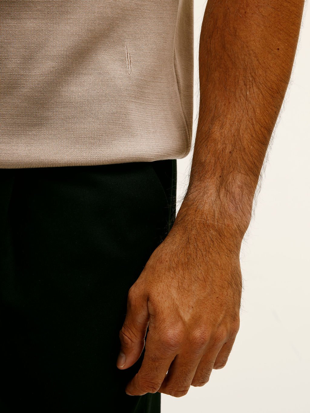 Cotton - silk classic fit Knitted T-Shirt in Taupe - Lewis James