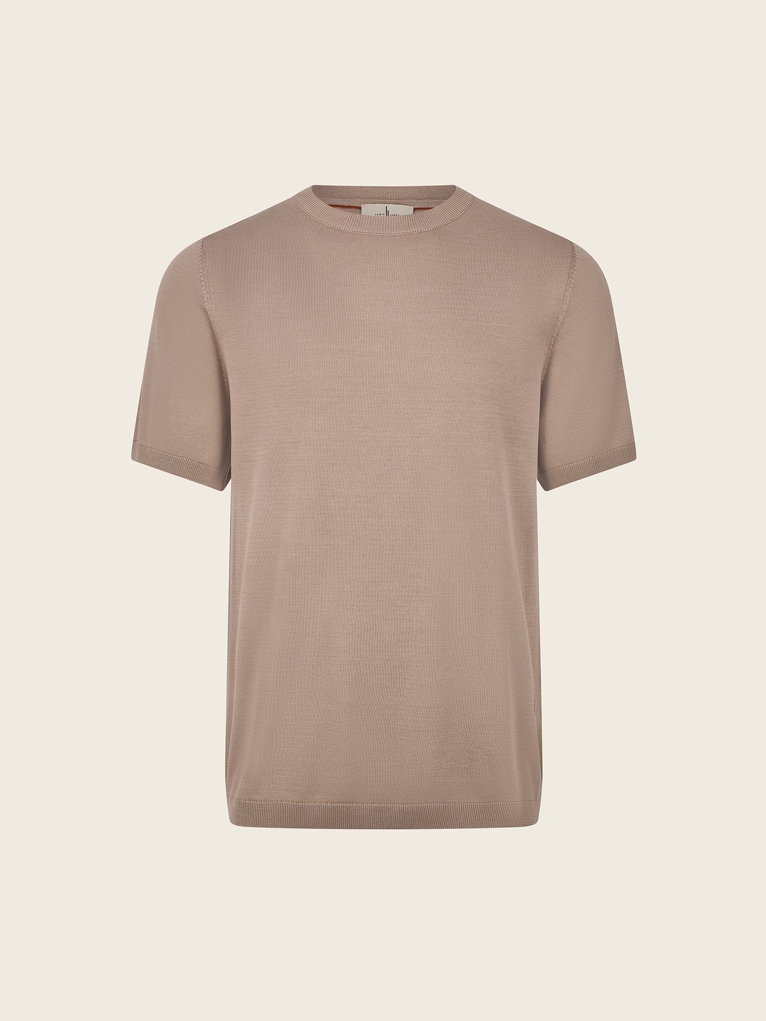 Cotton - silk classic fit Knitted T-Shirt in Taupe - Lewis James