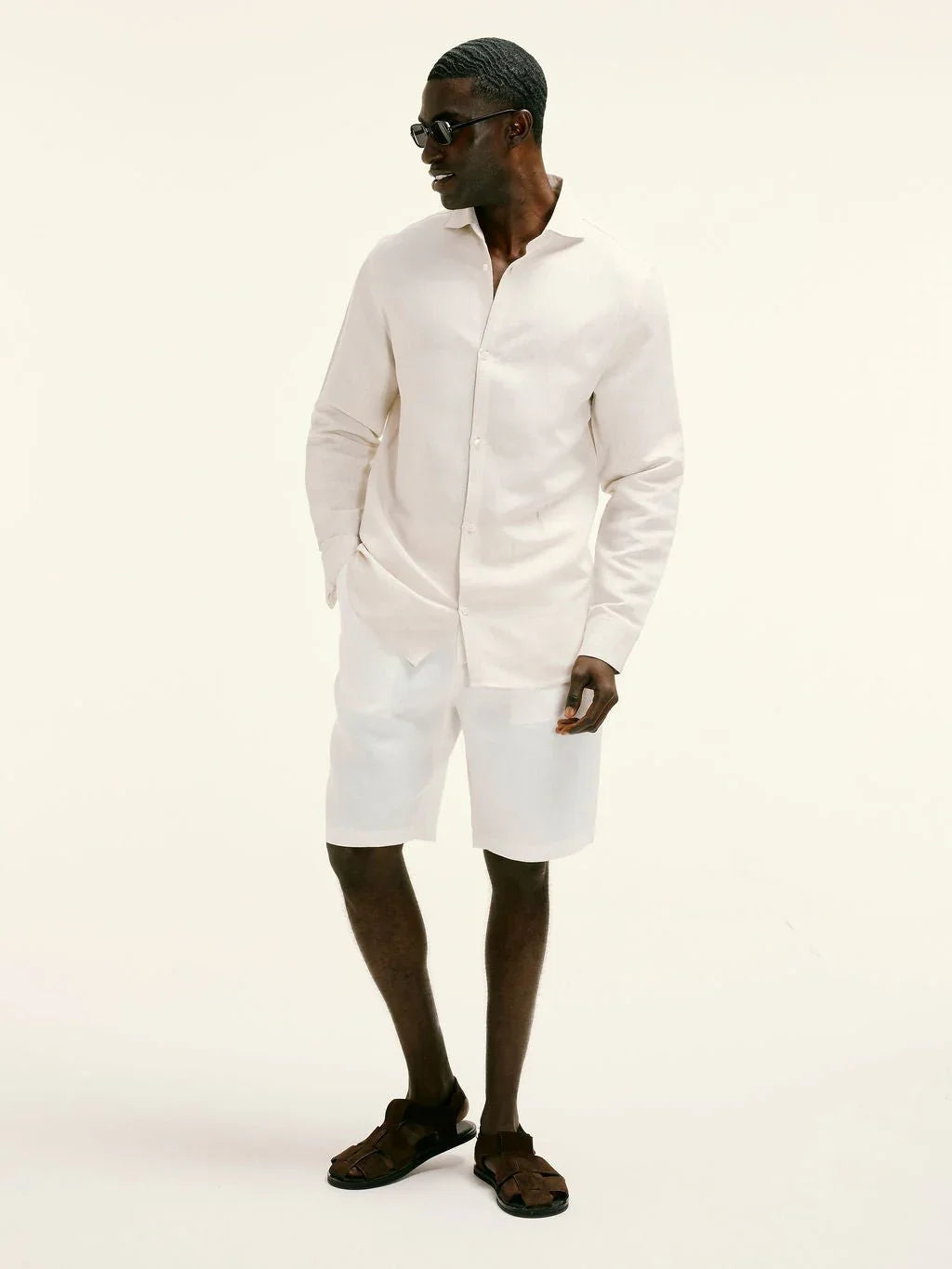 Cutaway Collar Linen - viscose Shirt in Natural Taupe - Lewis James