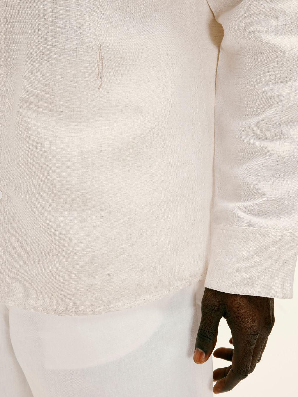 Cutaway Collar Linen - viscose Shirt in Natural Taupe - Lewis James