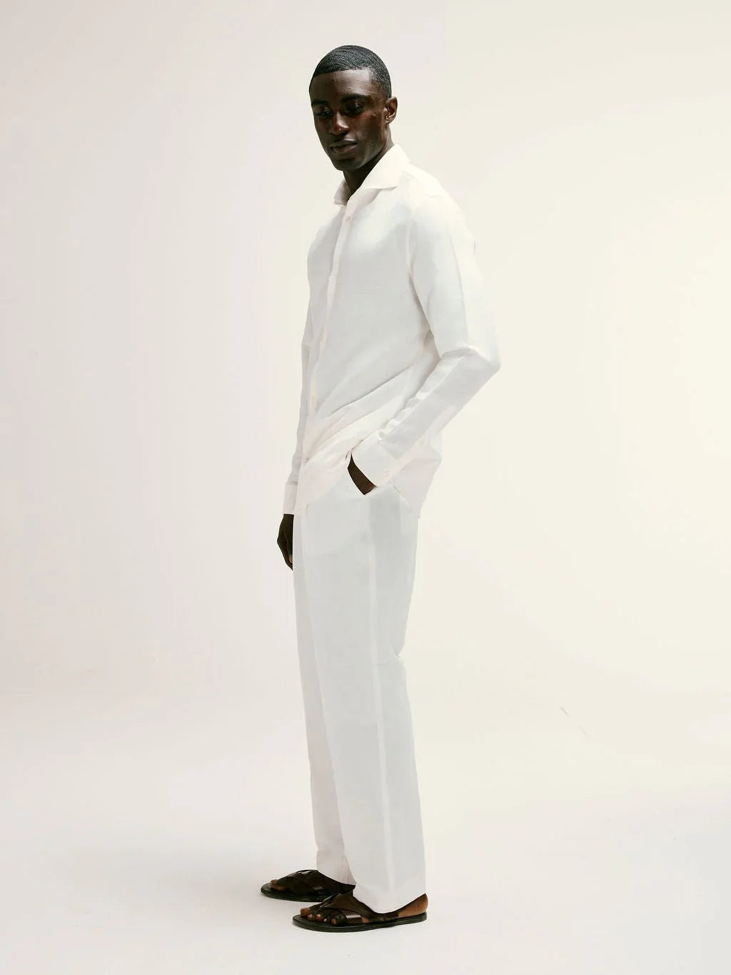 Cutaway Collar Linen - Viscose Shirt in White - Lewis James