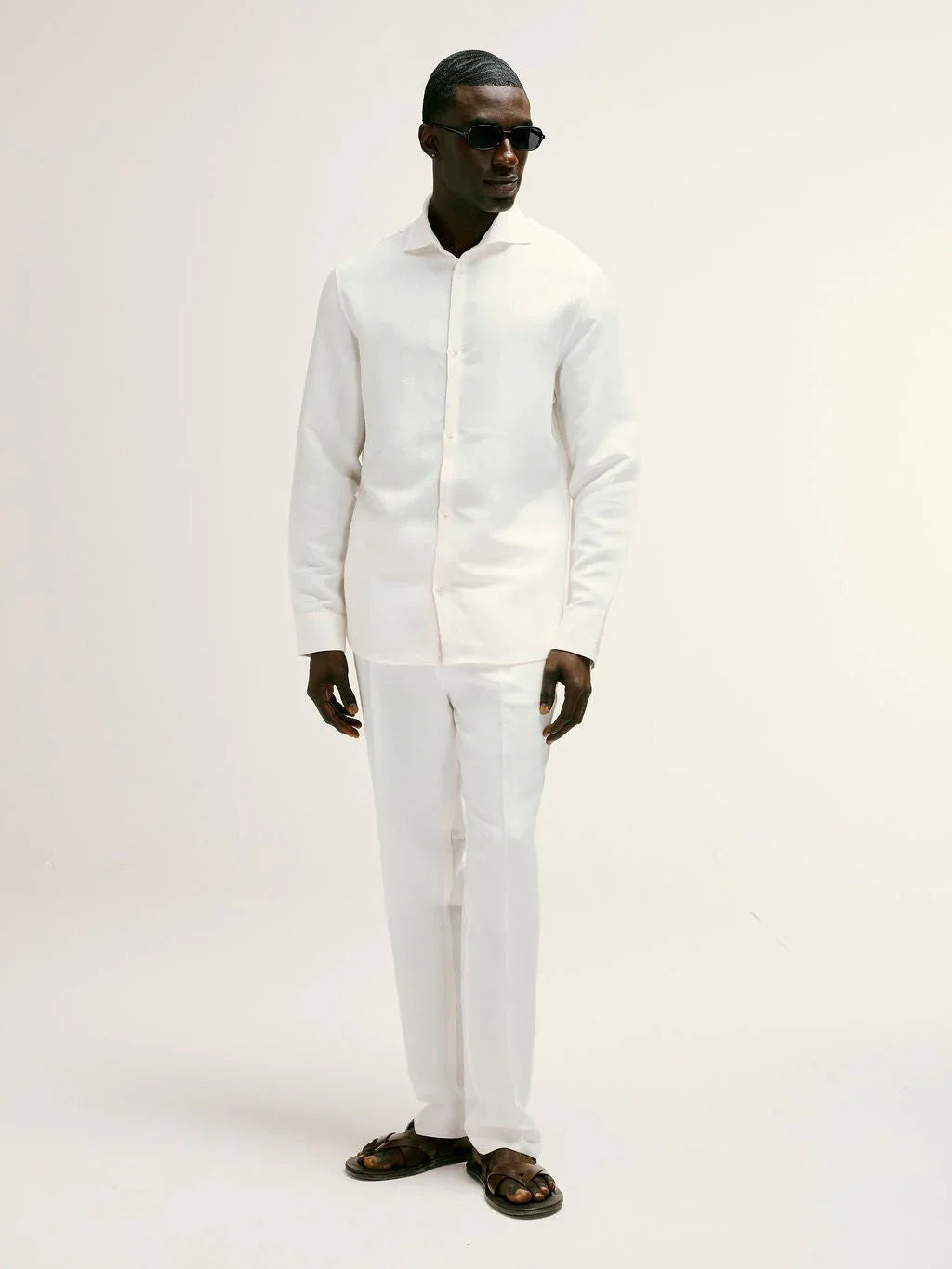 Cutaway Collar Linen - Viscose Shirt in White - Lewis James