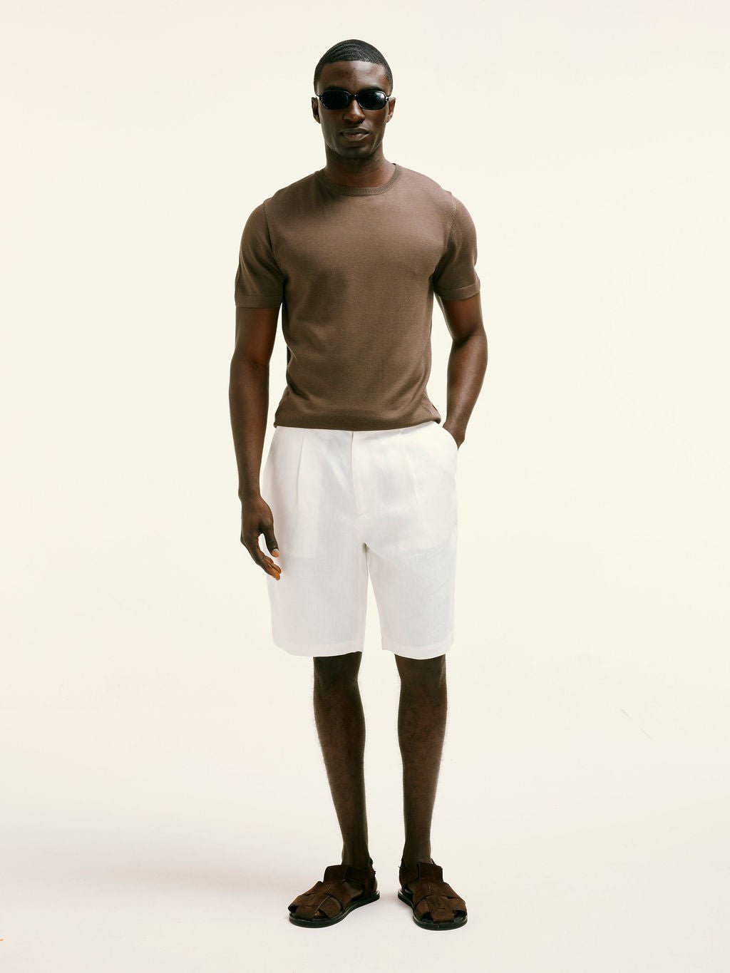 Double - Pleated Linen - Blend Shorts in White - Lewis James
