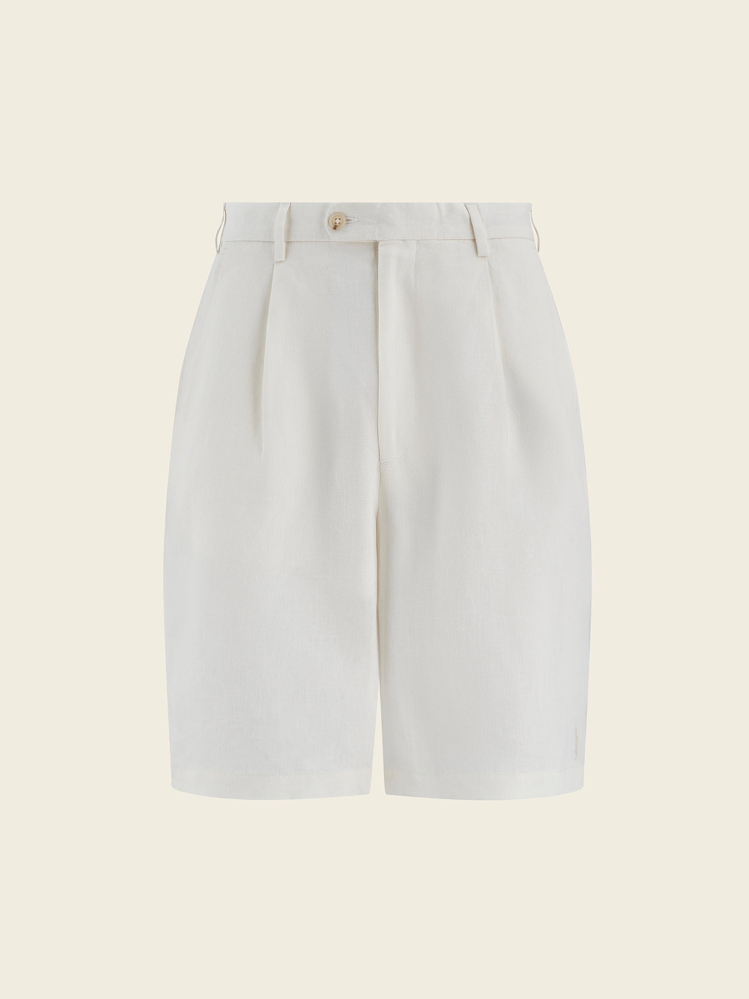 Double - Pleated Linen - Blend Shorts in White - Lewis James