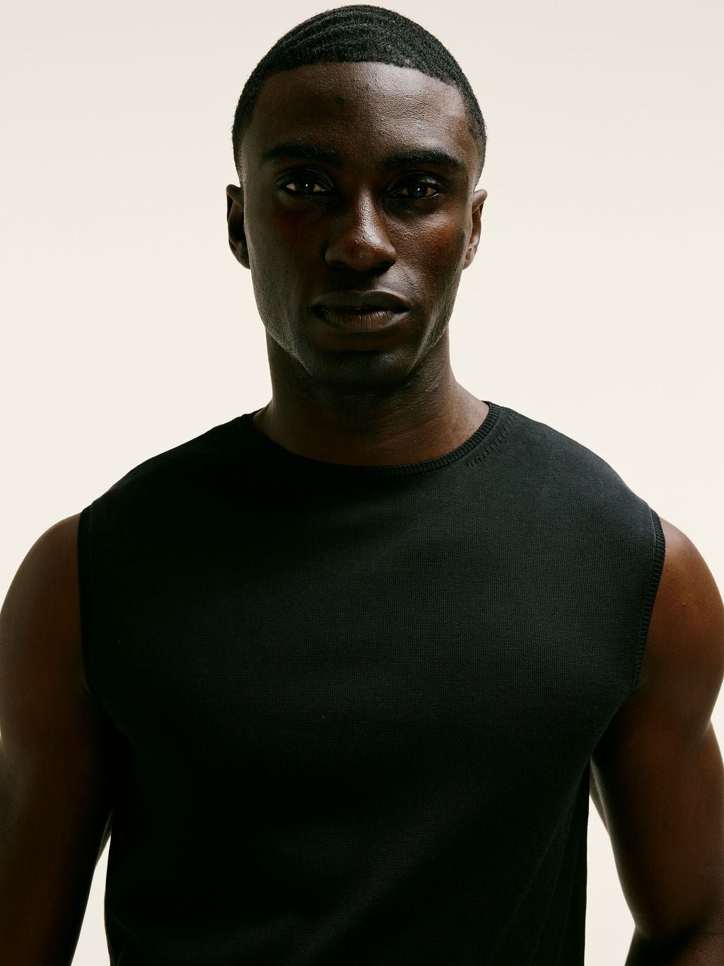 Fine - Knit Sleeveless Tank in Black - Lewis James